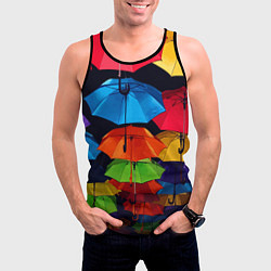 Майка-безрукавка мужская Разноцветные зонтики - композиция, цвет: 3D-черный — фото 2