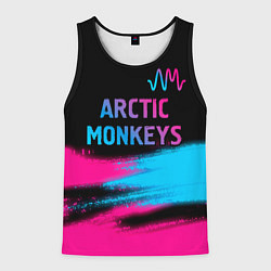Майка-безрукавка мужская Arctic Monkeys - neon gradient: символ сверху, цвет: 3D-черный