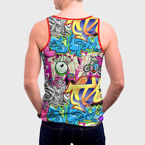 Мужская майка без рукавов Велосипедист и глаз граффити / 3D-Красный – фото 4