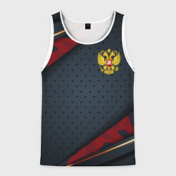 Майка-безрукавка мужская Герб России черно-красный камуфляж, цвет: 3D-белый