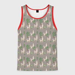 Майка-безрукавка мужская Три забавных ламы среди кактусов, цвет: 3D-красный