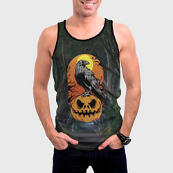 Майка-безрукавка мужская Ворон, сидящий на тыкве - Halloween, цвет: 3D-черный — фото 2