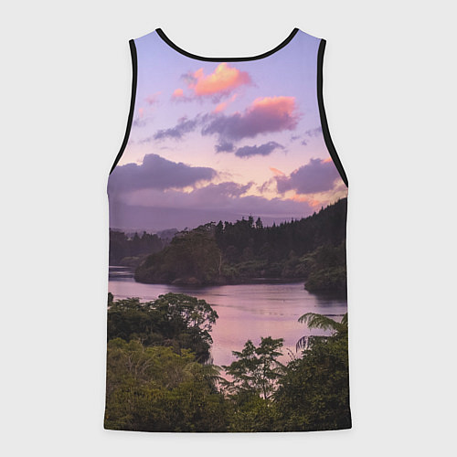 Мужская майка без рукавов Пейзаж вечерней реки и леса / 3D-Черный – фото 2