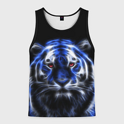 Майка-безрукавка мужская Синий неоновый тигр, цвет: 3D-черный