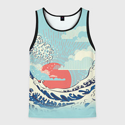Майка-безрукавка мужская Морской пейзаж с большими волнами на закате, цвет: 3D-черный