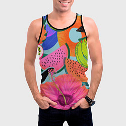 Майка-безрукавка мужская Цветочный, фруктовый, тропический паттерн, цвет: 3D-черный — фото 2