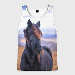 Майка-безрукавка мужская Черный конь, цвет: 3D-белый