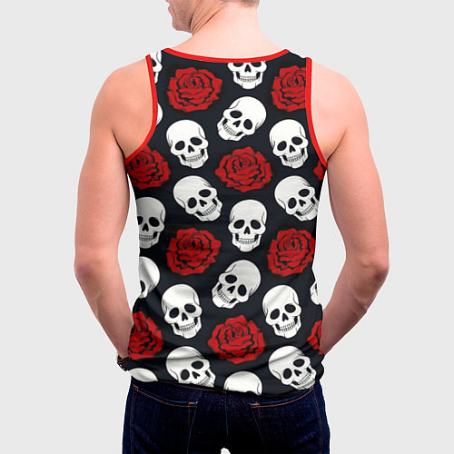 Мужская майка без рукавов Весёлые черепки и розы / 3D-Красный – фото 4