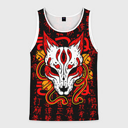 Майка-безрукавка мужская Кицунэ японская лиса, цвет: 3D-белый