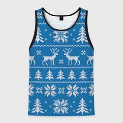 Майка-безрукавка мужская Рождественский синий свитер с оленями, цвет: 3D-черный