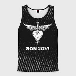 Майка-безрукавка мужская Bon Jovi с потертостями на темном фоне, цвет: 3D-черный