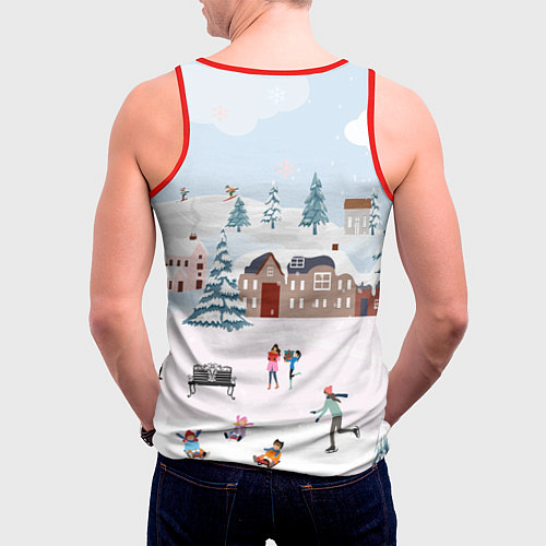 Мужская майка без рукавов Новый год - каникулы / 3D-Красный – фото 4