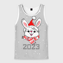 Майка-безрукавка мужская Белый кролик в шарфе 2023, цвет: 3D-белый