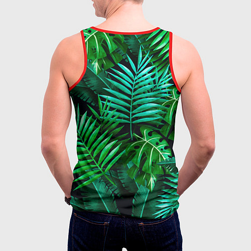 Мужская майка без рукавов Тропические растения - текстура / 3D-Красный – фото 4
