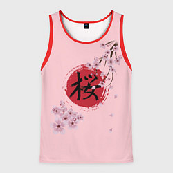 Майка-безрукавка мужская Цветущая вишня с иероглифом cакура, цвет: 3D-красный