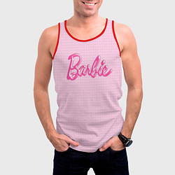 Майка-безрукавка мужская Барби - логотип на клетчатом фоне, цвет: 3D-красный — фото 2