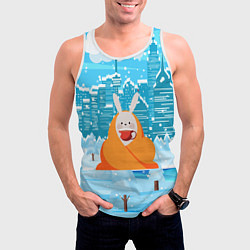 Майка-безрукавка мужская Заяц согревается кофе, цвет: 3D-белый — фото 2