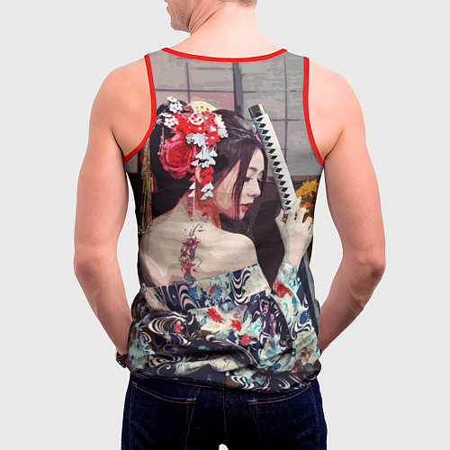 Мужская майка без рукавов Японская девушка с самурайским мечом / 3D-Красный – фото 4