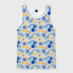 Майка-безрукавка мужская Шарики новогодние ёлочные, синие, цвет: 3D-белый