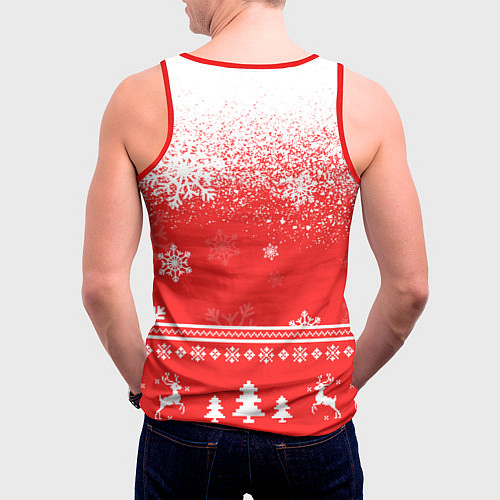 Мужская майка без рукавов Новогодний милый котик / 3D-Красный – фото 4