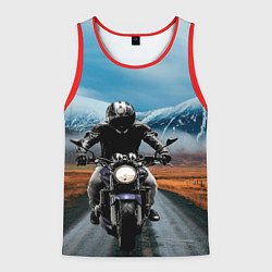 Майка-безрукавка мужская Мотоцикл в горах, цвет: 3D-красный