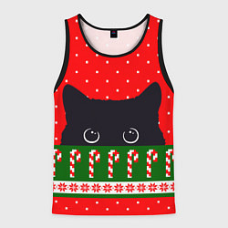 Майка-безрукавка мужская Котик: новогодний свитер, цвет: 3D-черный
