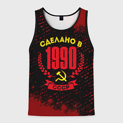 Майка-безрукавка мужская Сделано в 1990 году в СССР и желтый серп и молот, цвет: 3D-черный