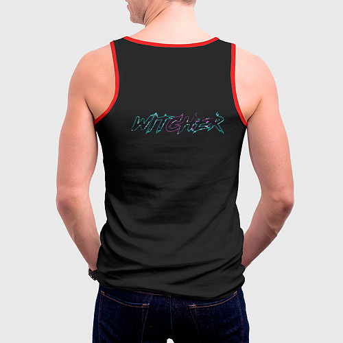 Мужская майка без рукавов Witcher in neon style / 3D-Красный – фото 4