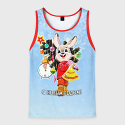 Майка-безрукавка мужская Зайчик с ёлкой с советских открыток, цвет: 3D-красный