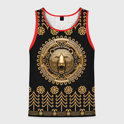 Майка-безрукавка мужская Медведь золотой барельеф с этническим орнаментом, цвет: 3D-красный