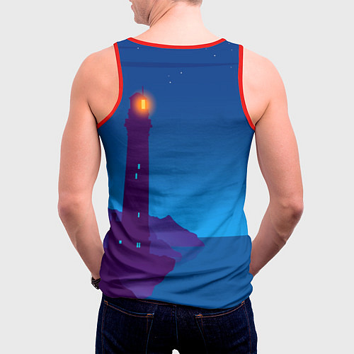 Мужская майка без рукавов Маяк в ночи / 3D-Красный – фото 4