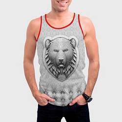 Майка-безрукавка мужская Медведь чёрно-белый барельеф с этническим орнамент, цвет: 3D-красный — фото 2