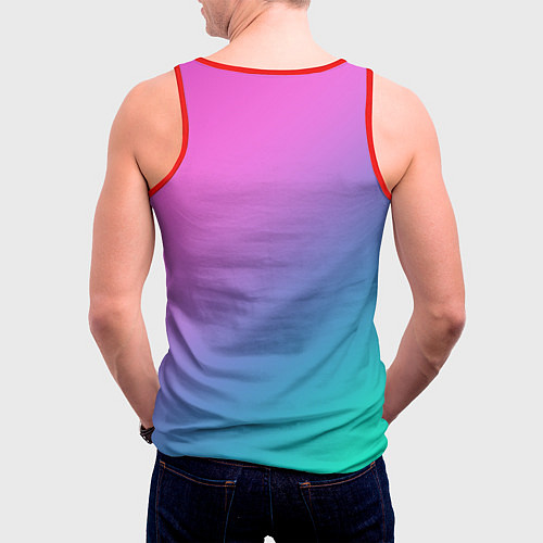 Мужская майка без рукавов Розовый с бирюзовым и синим градиент / 3D-Красный – фото 4