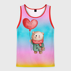 Майка-безрукавка мужская Мишка с красным сердечком, цвет: 3D-красный