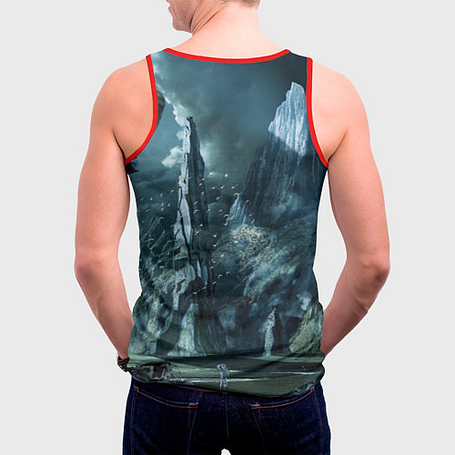 Мужская майка без рукавов Сай-фай тёмные горы и корабль / 3D-Красный – фото 4