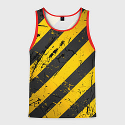 Майка-безрукавка мужская WARNING - желто-черные полосы, цвет: 3D-красный