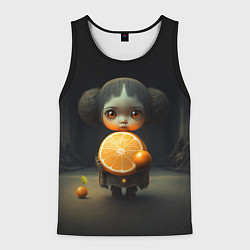 Майка-безрукавка мужская Девочка с мандарином в руках, цвет: 3D-черный