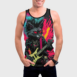 Майка-безрукавка мужская Rocker Cat on a dark background - C-Cats collectio, цвет: 3D-черный — фото 2