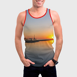 Майка-безрукавка мужская Санкт-Петербург, закат на Финском заливе, цвет: 3D-красный — фото 2