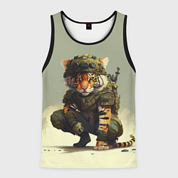 Майка-безрукавка мужская Милитари тигр, цвет: 3D-черный
