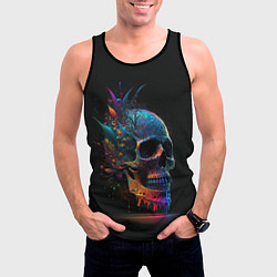 Майка-безрукавка мужская Красочный череп с цветами, цвет: 3D-черный — фото 2