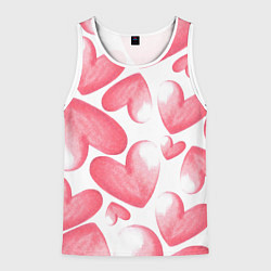 Майка-безрукавка мужская Розовые акварельные сердца - паттерн, цвет: 3D-белый