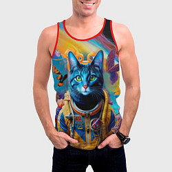 Майка-безрукавка мужская Кот в космическом скафандре - нейросеть, цвет: 3D-красный — фото 2