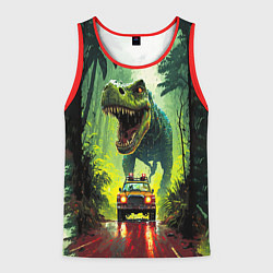 Майка-безрукавка мужская Динозавр в погоне за машиной в джунглях, цвет: 3D-красный