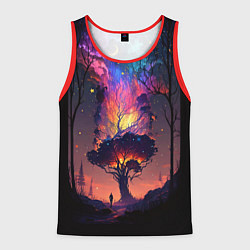 Майка-безрукавка мужская Огненное дерево в звездном лесу, цвет: 3D-красный