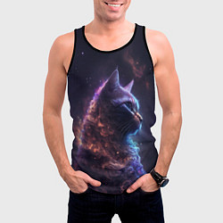Майка-безрукавка мужская Кошка в космосе туманность, цвет: 3D-черный — фото 2