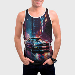 Майка-безрукавка мужская Форд мустанг в ночи тройная скорость, цвет: 3D-белый — фото 2