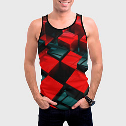 Майка-безрукавка мужская Кубы геометрии красный и чёрный, цвет: 3D-черный — фото 2