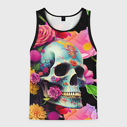 Майка-безрукавка мужская Skull on a background of flowers - irezumi, цвет: 3D-черный