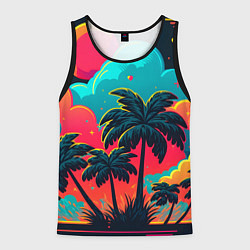 Майка-безрукавка мужская Неоновые пальмы на закате, цвет: 3D-черный